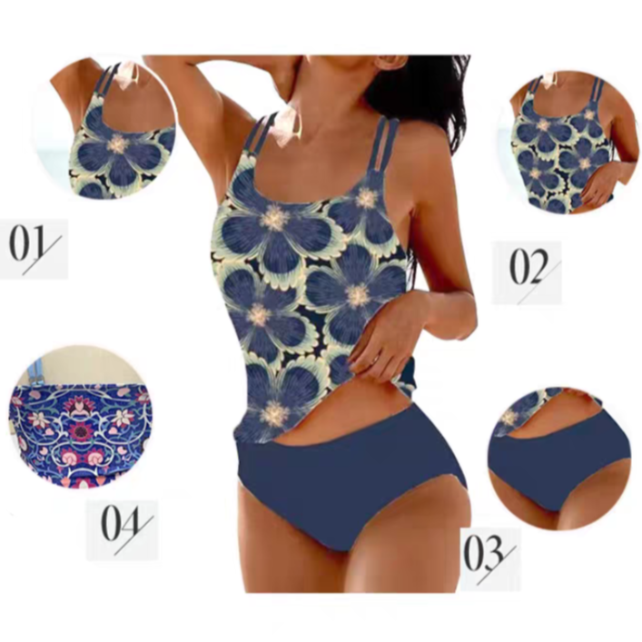 Bedruckter zweiteiliger sexy Dreieck-Badeanzug mit hoher Taille für Damen in Übergröße