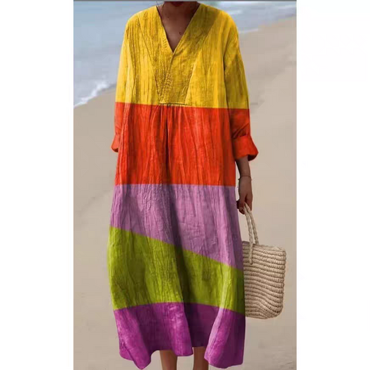 Lässiges Langarmkleid mit Blumenmuster und 3D-Print