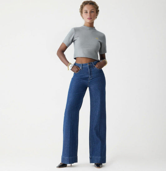 Damen Vintage Weite Bein Stretch Lockere Jeans